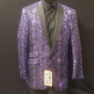 MEN'S MANZINI PURPLE-BLACK ABSTRACT PRINT COAT.